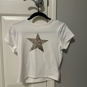 White T-Shirt with Leopard Star